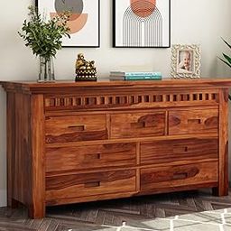 Credenza Stylish Solid Sheesham Wood 7-Drawer Chest | Multipurpose Dresser Cabinet for Living Room, Bedroom, and Kitchen in Honey Finish-66