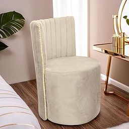 RIBAVARY Luxury Velvet Ottoman Chair Pouffe Stool–Modern Round Soft-Padded Chair for Dining Room, Living Room/Cafeteria Seating/Bedroom and Dressing Area/Ottoman with Backrest (Cream)-image-76