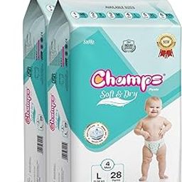 Champs Cotton Elastic Diapers for Babies - Size L (56 Pants) Pack of 2 | 9-14Kg | Super Absorbent Core, 12-Hour Leak Protection | Soft, Breathable, Rash-Free Baby Diapers-image-28