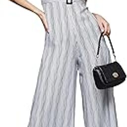 Women's Striped V-Neck Frill Viscose Rayon Wrap Relaxed Fit Regular Jumpsuit-picture-27