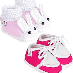 6 To 12 Months Baby Girls Pack of 2 Pair Cotton Rabbit Face and Lace Booties (Baby Pink,Pink) -SK178andSK134-image-91