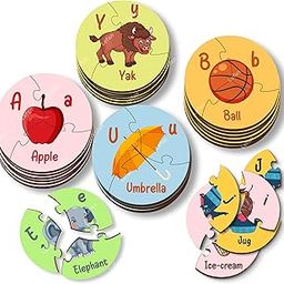 Lefan Round Alphabet Jigsaw Puzzle for Kids Educational ABC Learning Toy 26 Piece Circular Puzzle Preschool Montessori Game Colorful Wooden Letters Toddlers Age 2 3 4 5 Years-image-6