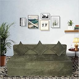 Seventh Heaven 4 Seater 6 * 6 Chenille Molfino Fabric Sofa Bed with 3 Cushions 3 Seater Double Foam Fold Out Sofa Cum Bed (Finish Color - Green Delivery Condition - Pre-Assembled)-image-14