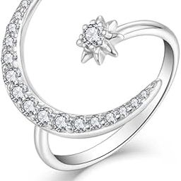 Trendy Silver Plated Star & Moon Adjustable Ring For Women & Girls-image-75