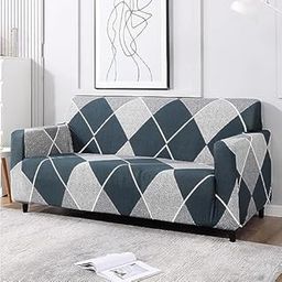 Furshine Sofa Cover 3 Seater | Fully Covered Universal 3 Seater Sofa Cover | Non-Slip Sticky Elastic Stretchable Sofa Slipcover Protector (Three Seater) Sofa Cover, Blue Rhombus-image-36