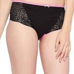 Women's Cotton Mid Waist Hipster Panty with Lace Wings in Black-image-60