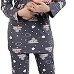 Women's Lavender Kitty Print Pure Cotton Pre and Post Pregnancy Nursing Nightsuit-image-44