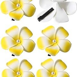 5 PCS Flower Hair Clip, Tropical Plumeria Hair Clips for Women, Yellow Pearl Flower Clips, 8cm Beach Wedding Accessories, Hair Flower Accessories for Women, Artificial Flowers for Hair Styling-7