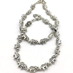 Digital Dress Traditional Authentic Fashionable Attractive Indian Style Alloy Metal Fancy Oxidised German Silver Plated Elephant Anklet Payal/Pazeb Comes Pair for Women and Girls Gift Jewellery-image-7