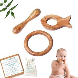 TINIGREEN Fish Ring Dumbbell Shaped Organic Neem Wood Teether Combo for Baby (Pack of 3)-18