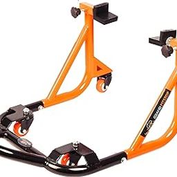 Grand Pitstop Universal Adjustable Rear Paddock Stand for Motorcycle with Swingarm Rest for Moto Guzi (360 Dismantable, Black + Orange, Motorcycle Weight Up to 280 Kgs)-0