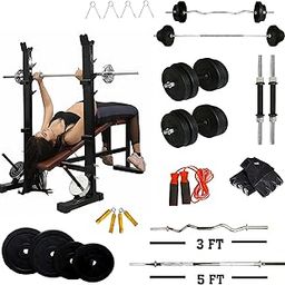 ALLFIT FITNESS 3 IN 1 HEAVY DUTY MULTI GYM (50KG) RUBBER DUMBBELL PLATES WITH 3FT+5FT (HEAVY) RODS AND DUMBBELL RODS-image-44