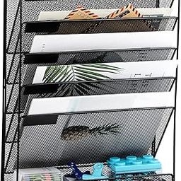 INDIAN DECOR 26502 Desk File Organizer Mesh 5-Tier, Hanging Wall Mount Document Organization Stand, Desktop Vertical Mail Paper Folder Holder Rack Bottom Tray Office Home Cubicle Countertop, Black-15