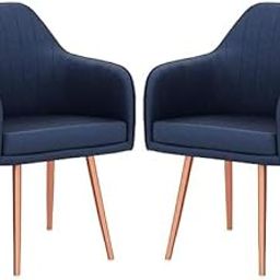 Nexon Chair Set of 2 Velvet Dining Chairs, Cushion Seat Chair for Living Room Bedroom Restaurant, Modern Contemporary Upholstered with Polished Rosegold Metal Legs (Navy)-10