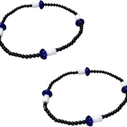 Stretchable Nazariya Anklet (Payal) with Black And Dark Blue Mushroom Beads for Girls and Women - Pair-image-23
