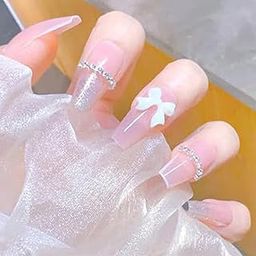 24-Piece Nail Tips Set – Heart & Pearl Decor Full Cover False Nails for Elegant DIY Manicure-image-49