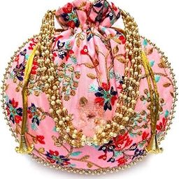 Women's Fashion Handmade Handbag Wristlets Ethnic Bridal Potli Batwa (Baby Pink New)-image-24