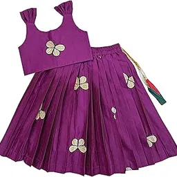 feliz the designer studio Kids Embroidery South Indian Traditional Pattu Pavadai Silk Blend Readymade Lehenga Choli Dress For Girls-picture-24