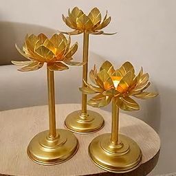 Easyera Lotus Tealight/T-Light Candle Holder Candle Stand Set of 3 Size 12,10,8 Inch, Home Decor Festive Decor Diwali Diya Stand Home/Office Decoration Gift Item-image-82