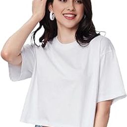 Women's Oversized Crop T-Shirt | 100% Cotton Bio-Washed Fabric | Loose Fit Half Sleeve Round Neck Solid Boxy Tee for Girls & Women | Casual Streetwear-image-117