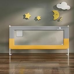 StarAndDaisy Baby Bed Guard Rail with T- Body Support Frame, Adjustable Height/Portable Single Side Bed Rail for Infant & Toddler's Safety (Grey & Yellow-2M)-image-23
