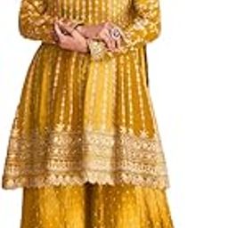 Dual Tone Strip Chinon Heavy Embroidered Stitched Sharara Suit Set With Dupatta (ME-1129)-image-38