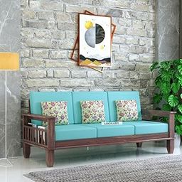 Loonart Solid Sheesham Wood Three Seater Sofa with Side Pocket Storage & Comfortable Seat Cushion for Living Room– Handcrafted Elegance for Modern Living | Finish Color - Walnut Finish |-12