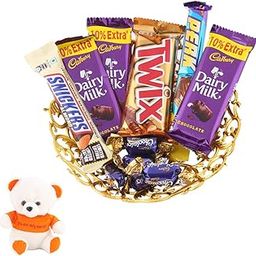 SFU E Com Chocolate Gift Hamper To Gift Just For Your Dear Ones | Valentine Love Teddy Bear With Chocolate Combo | Valentine Chocolate Hamper | 061-0