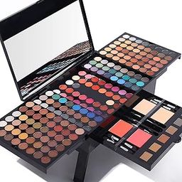 All In One Makeup Kit 180 Ultimate Colors Matte Shimmer Eyeshadow Palette Colorful Gift 2 Face Powder 2 Blusher 1 Eyeliner Pencil 6 Sponge Brushs 6 Eyebrow Powder Professional Cosmetics Fashion Women Makeup Case Full Make Up Eye Shadow Palette Primer Set Present-10