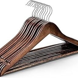 Amazon Brand – Umi Wooden Cloth Hanger for Wardrobe Dry & Wet Hangers Non-Slip Cut Notch Bar 360 Degree Swivel Hook Space Saving Clothes Hanger for Shirts Pants Coats Skirts Saree 5 Pcs - Dark Brown-image-30