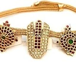 Adyashree Shanku Chakra Choker Design pattern Ruby & Emerald, Gold plated South Indian Wedding Traditional Temple Jewellery set. Latest fashion full Combo for Girls & Women.-image-28