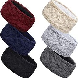 6 Pieces Winter Cable Knit Headband Fleece Lined Winter Ear Warmer Headband Wrap-image-61