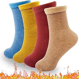 Winter Women Socks Ultra Heavy Warm 4 Pairs No-Thumb, Plush Winter Crew Socks for Hiking & men women for Gifting Boot Length, Cozy & Soft for Extreme Cold Weather-9