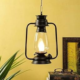 CRAFTSDEC Metal Electric Hanging Hurricane Lantern for Porch Entrance, Black Finish with Clear Glass for Home Dcor (Size:-Height:-36 Cm, Width:-26 Cm, Color:- Black)-image-32