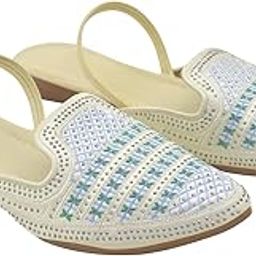 Kavachi Fusion White Jutti with Strap | Ethnic and Casual wear Mojari-image-69