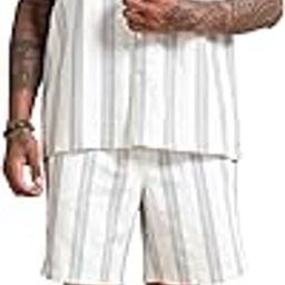 Men’s Textured Striped Shirt & Short Co-Ord Set Ecru White S-2XL-image-15