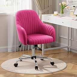 Warmiehomy Velvet Chair for Home Office, Adjustable Swivel Computer Chairs with Arm Rest for Bedroom Living Room Make-up Room, Deep Pink-image-14