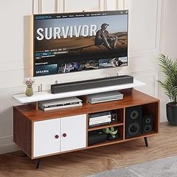 ABOUT SPACE TV Unit - Engineered Wood DIY TV Stand with Cable Hole Cabinet with Door, Adjustable Shelf, Open Display Shelves for WiFi Router Stand (Oak Red &White-L140 x B40 x H64 cm)-32
