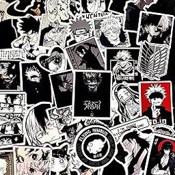 Sticker Fever 3M Vinyl Pack of 42 B&W Asthetic Anime Stickers for Laptop/Mobile/Scrapbook/Guitar etc. (Random Anime Characters)-image-8