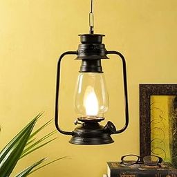 Indoor/Outdoor Pendant Metal Hanging Lantern, 1-Light Exterior for Porch Entrance, Black Finish with Clear Glass-image-76