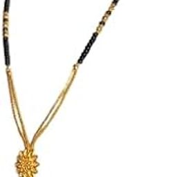 Traditional Gold-Plated Mangalsutra Necklace with Black Beads and Floral Design-image-15
