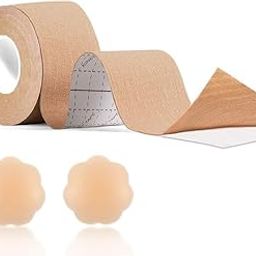 Microfiber Knee Support Tape, Glue-Free Adhesive, Athletic Knee Support (Full Size) with Bra Patches Beige and Black-image-82