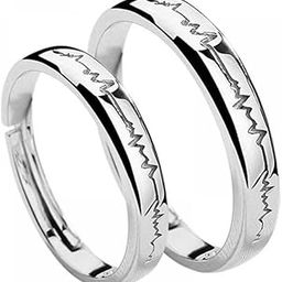 Love Heartbeat Electrocardiogram Pattern Ring for Lovers Fashion Silver Rings Sterling Silver Adjustable Rings-image-1