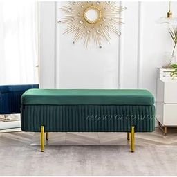 LEGACY OF COMFORT Miajah Velvet Upholstered Flip Top Storage Bench 2 Seater Sofa Upholstered Ottoman Bench with Storage for Living Room, Bedroom (Green)-image-80