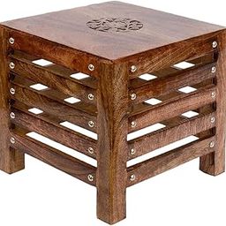 TheCraftory Square Small Wooden Stool Table Solid Wood Best Used As Bedside Corner Footrest Foot Step Stool Tea Coffee Plants for Living Room Outdoor Furniture Pre-Assembled (30X30X30 Cm)-Brown-21