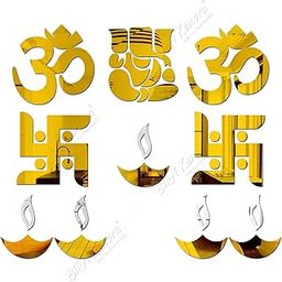 Chote Mote Seller - Ganesha Om Swastika Diya (Combo),Decorative Mirror Stickers for Wall, Wall Mirror Stickers, 3D Acrylic Stickers Wall Stickers for Hall Room. (Golden, Pack 1)-image-5