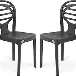 Supreme chairs Oak Armless Plastic Chair for Cafeteria, restaurent and Dining Rooms, Weight Bearing Capacity- 120 kg (Color- Charcoal Grey, Count -2 Piece)-1