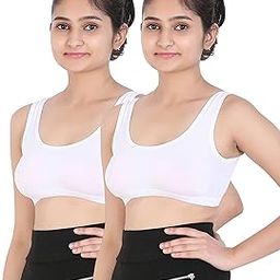 Sports Bra for Women & Girls, Cotton Non-Padded Full Coverage Beginners Wire Free T-Shirt Gym Workout Bra with Regular Broad Strap, Activewear Training Bra for Teenager Kids (Pack of 2)-image-72