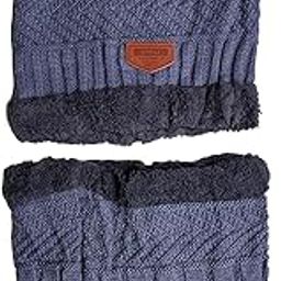 2 Pieces Neck Scarf Set Warm Knitted Fur Lined Winter Beanie Cap for Men and Women (Grey)-image-85