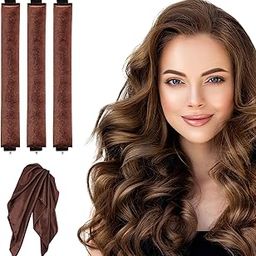 ENNSOO Heatless Curls Overnight, Heatless Curlers with Hook for Blowout Curls, No Heat Curls Overnight for All Hair Types, Satin Heatless Curling Set with Scarf for Sleeping, Women, 3pcs, Brown-9